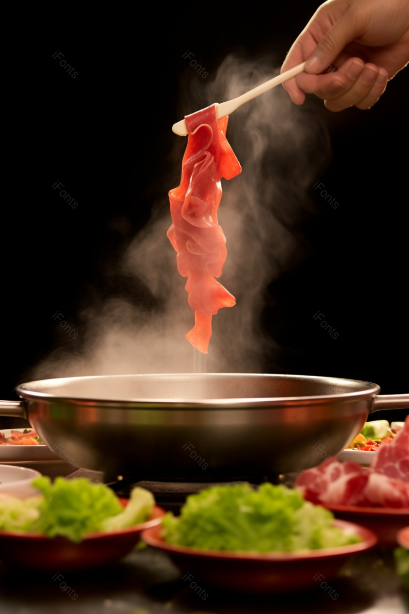 火锅涮肉蒸汽红肉蔬菜拍摄,高清,摄影图,摄影图片,图片大全,摄影图免费下载
